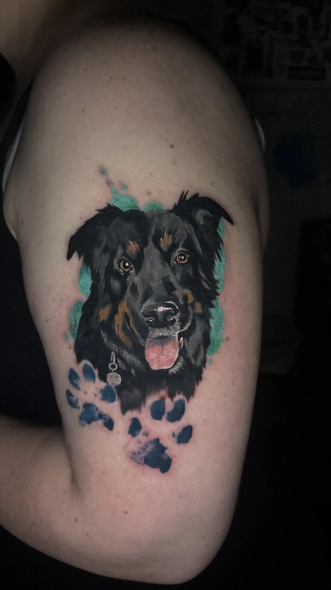 memorial tattoo puppy colour tattoo Bella Tantrix Body Art saskatoon 