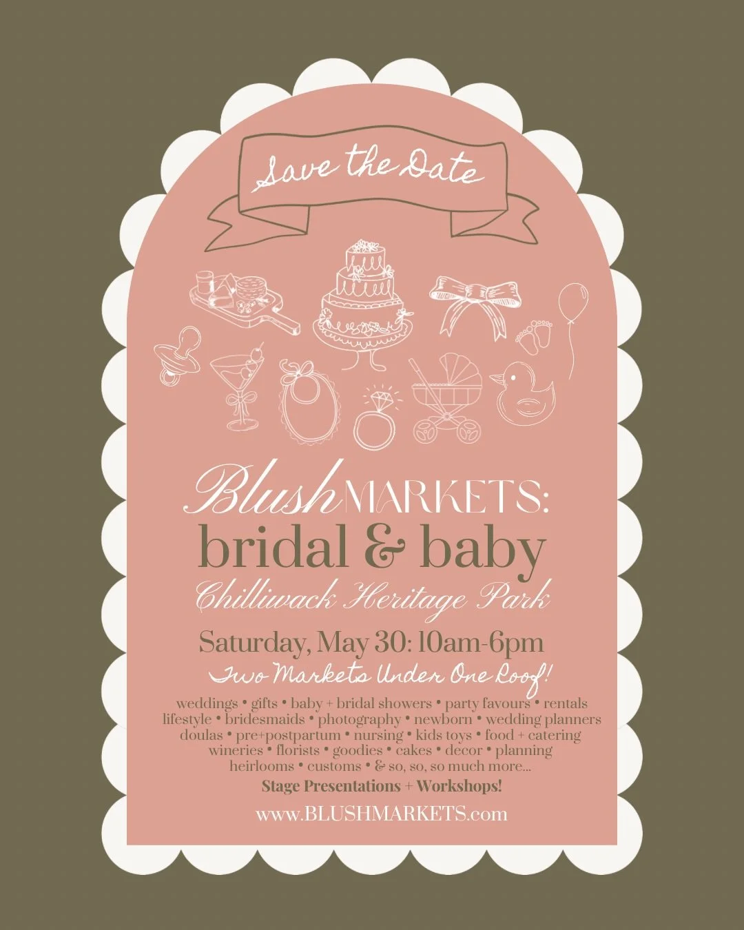 We are so happy to announce our sister show BLUSH MARKETS (a market for brides and for new moms and their babies!) is this Saturday at the @chilliwackheritagepark 💕 

The Details: 🗓️ Saturday, May 30th, 2026 🕙 10am &ndash; 6pm 📍 Chilliwack Herita