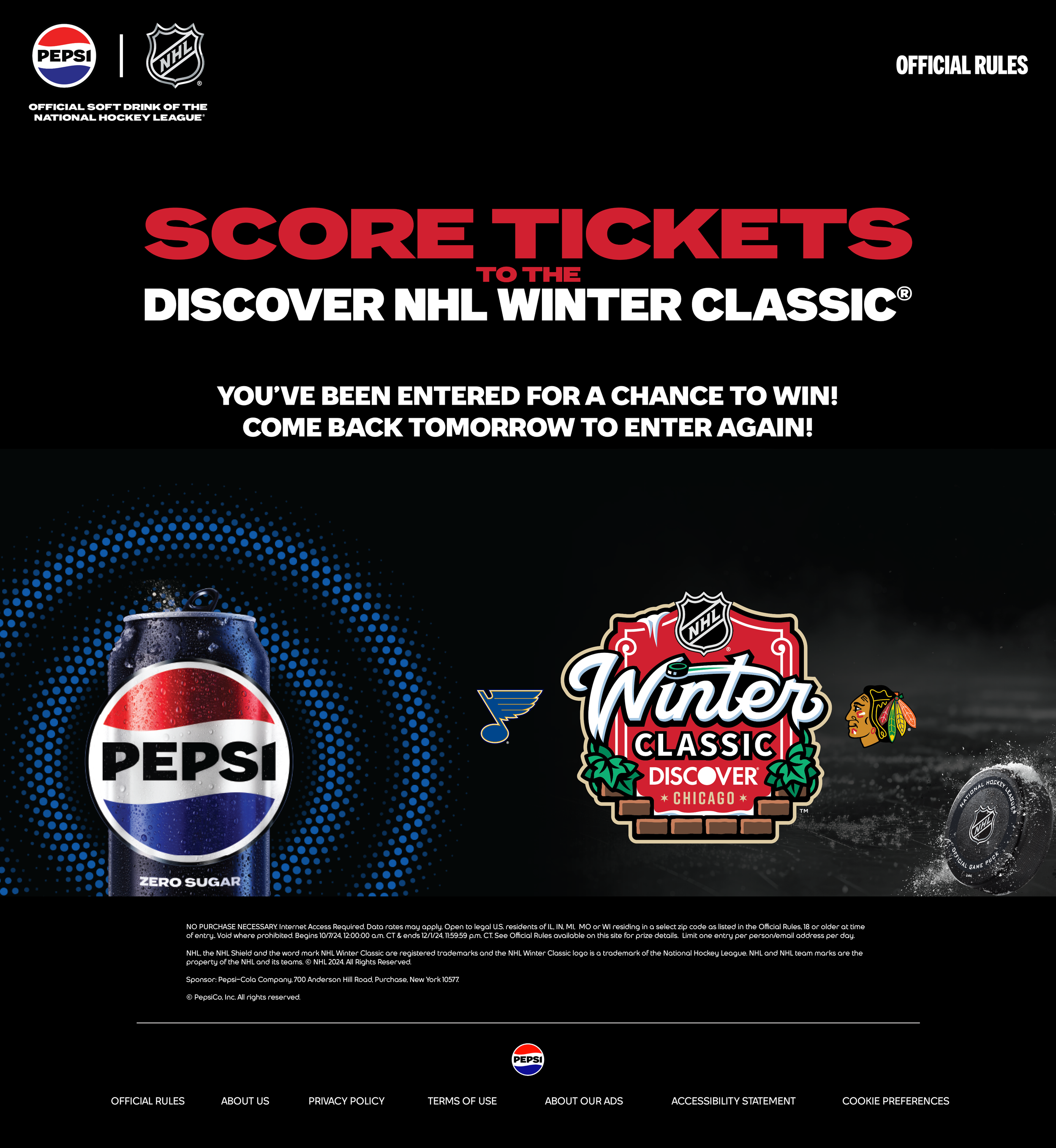 NHL Winter Classic Sweepstakes creative web design