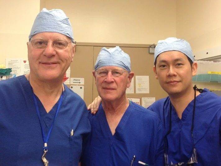 Dr. Stephen Schendel, Dr. Nelson Powell, and Dr. Stanely Liu at Stanford University during Stanley's Fellowship Year