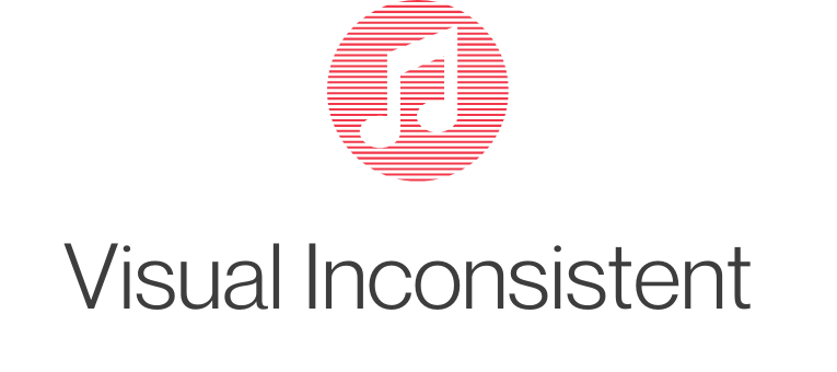 Logo with a red circle containing black musical notes and the text 'Visual Inconsistent' below it.