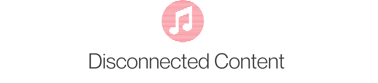 Red circle with musical notes and a line indicating disconnected content.