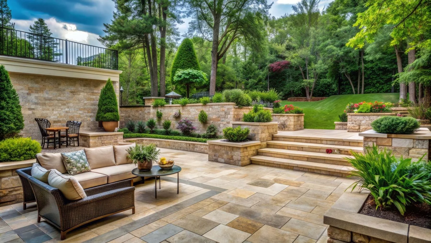 Retaining wall patio