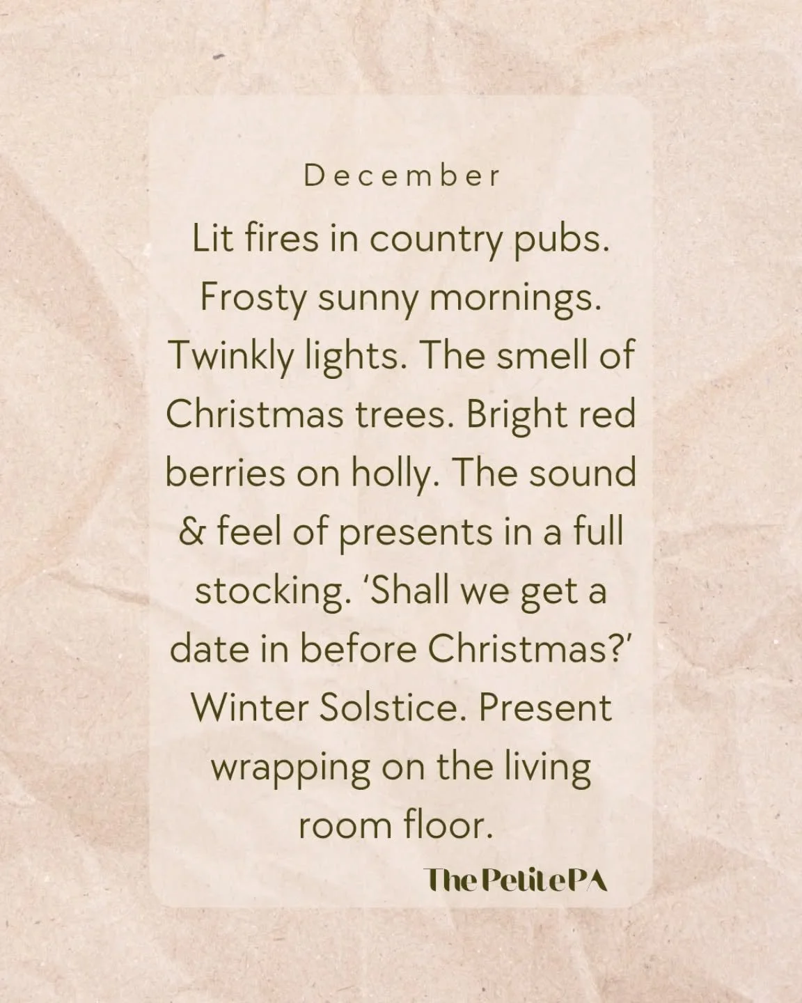 Now don't come @ me... But I'm not the biggest Christmas fan 😬. That said, I can admit there's a lot to love about December ✨ 

#decembermusings #thepetitepa #thepetitepasurrey
