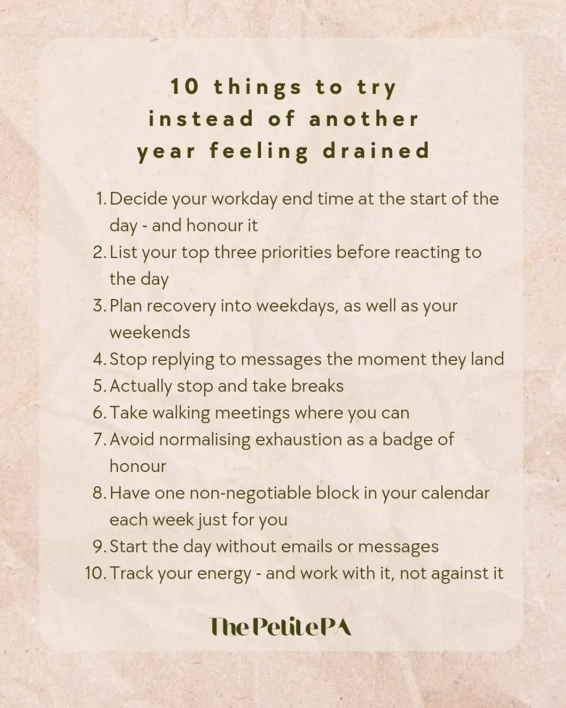 Not big resolutions. Not a full life overhaul 🚫

Just 10 small things to try instead of feeling drained. I shared these in this week's newsletter - they're things I'm trying too. Small changes, gentle shifts, nothing extreme, just a more supportive 