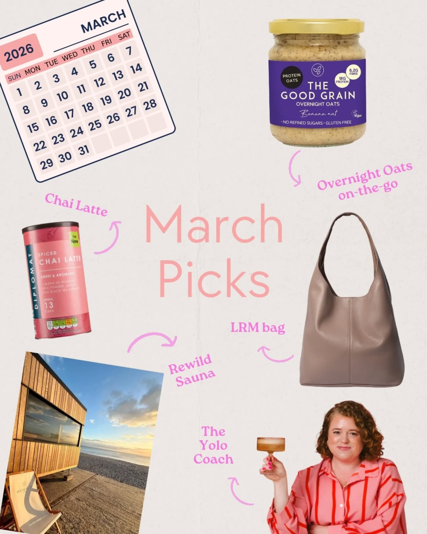 March picks! 💁🏼&zwj;♀️ 🤍

1. @thegoodgrain_ these are SO good and perfect if you're crap at having a good breakfast like me. 
2. @lrm_goods Sloane bag of dreams 🙌🏻
3. I did a mini course with @getwildlyfree last week and I can't tell you how ben