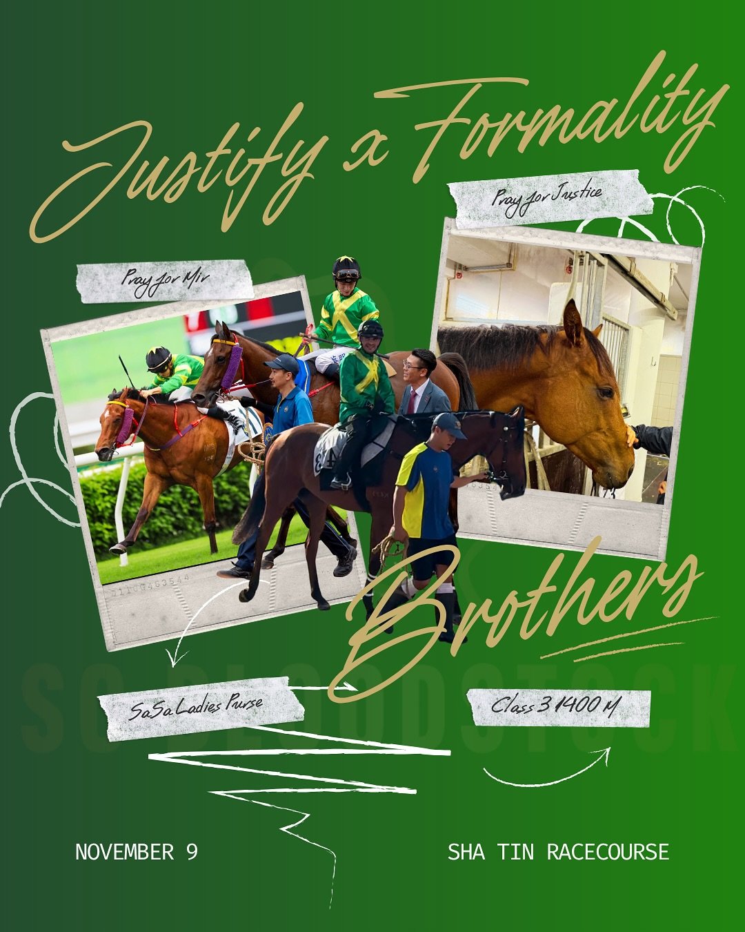 Brothers unite! Pray for Mir, with jockey Matthew Chadwick, will be racing from barrier 8 in the Group 3 SaSa Ladies Purse while his baby brother, Pray for Justice, with jockey David Probert, will be making his Hong Kong debut racing from barrier 7 o