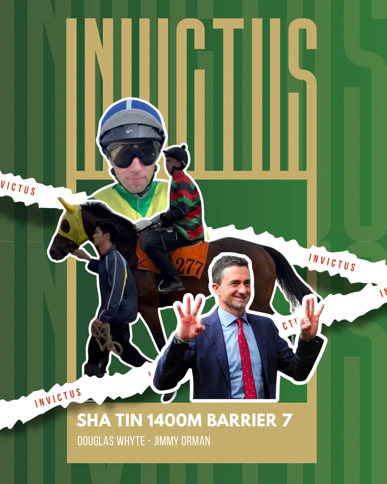 Invictus, with jockey Jimmy Orman, will race at Sha Tin over 1400 meters from barrier 7. Thank you to @douglasjwhyte team and @j_orman97 for their hard work and effort! We can&rsquo;t wait to cheer them on!