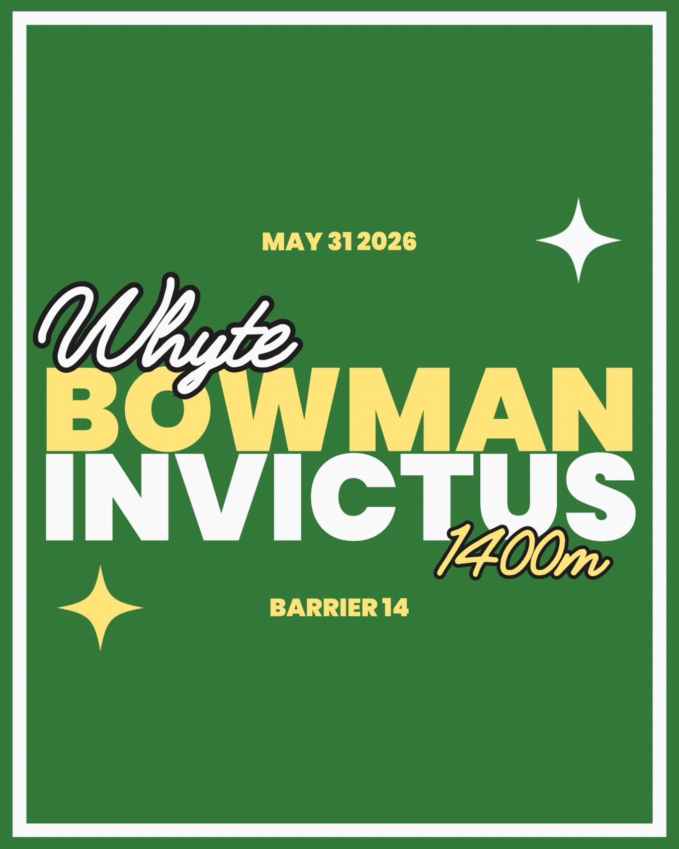 Invictus, with jockey Hugh Bowman, will race over 1400 meters from barrier 14. Thank you @douglasjwhyte and @huge.bowman for their hard work and effort!