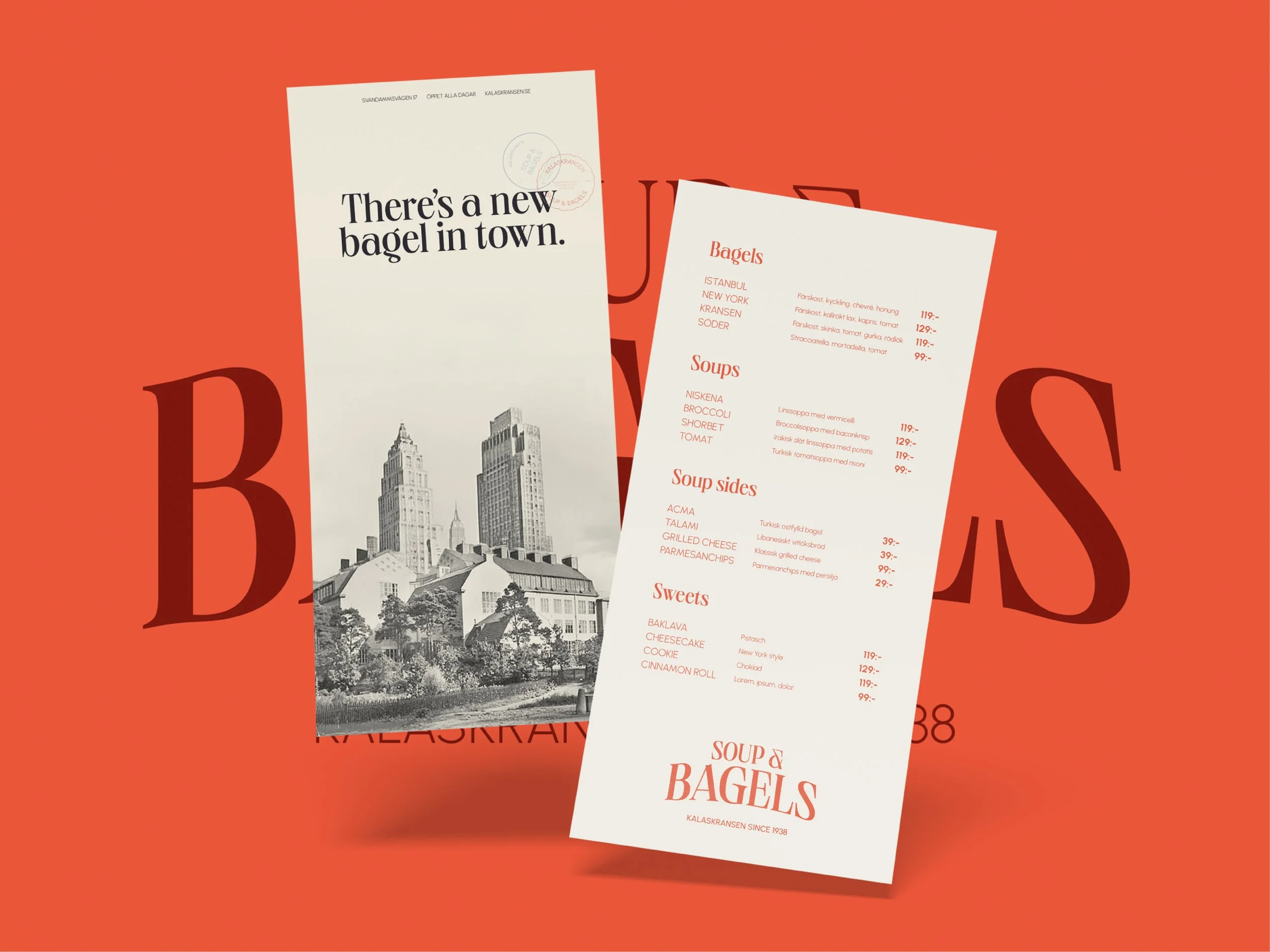 KALASKRANSEN SOUP & BAGELS  Concept development and visual identity exploration for Kalaskransen. The concept blends local heritage dating back to 1938 with inspiration from classic New York delis and the owner’s Istanbul roots, expressed through a p