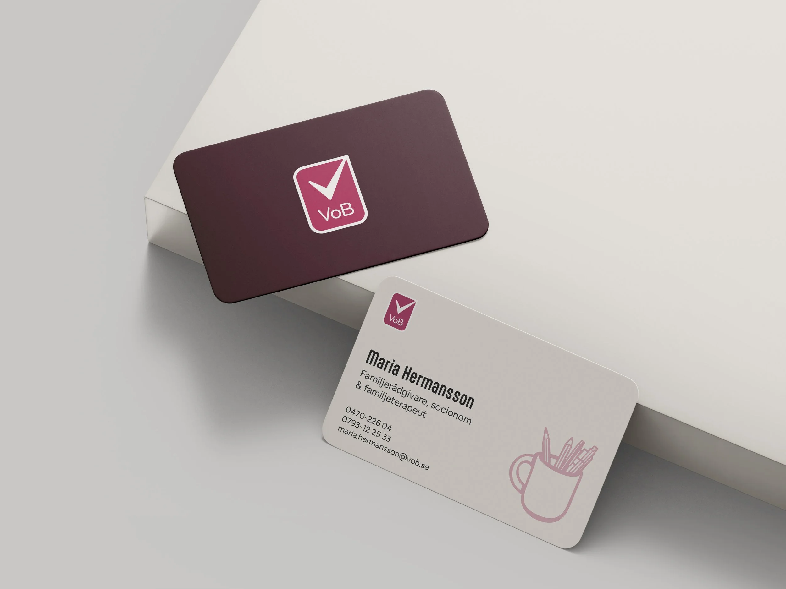 VOB  Visual identity and web design for VoB, a social care provider working with children, young adults and families. Building on the existing logo, the identity was developed into a warm and human-centered visual system with a custom illustrations a