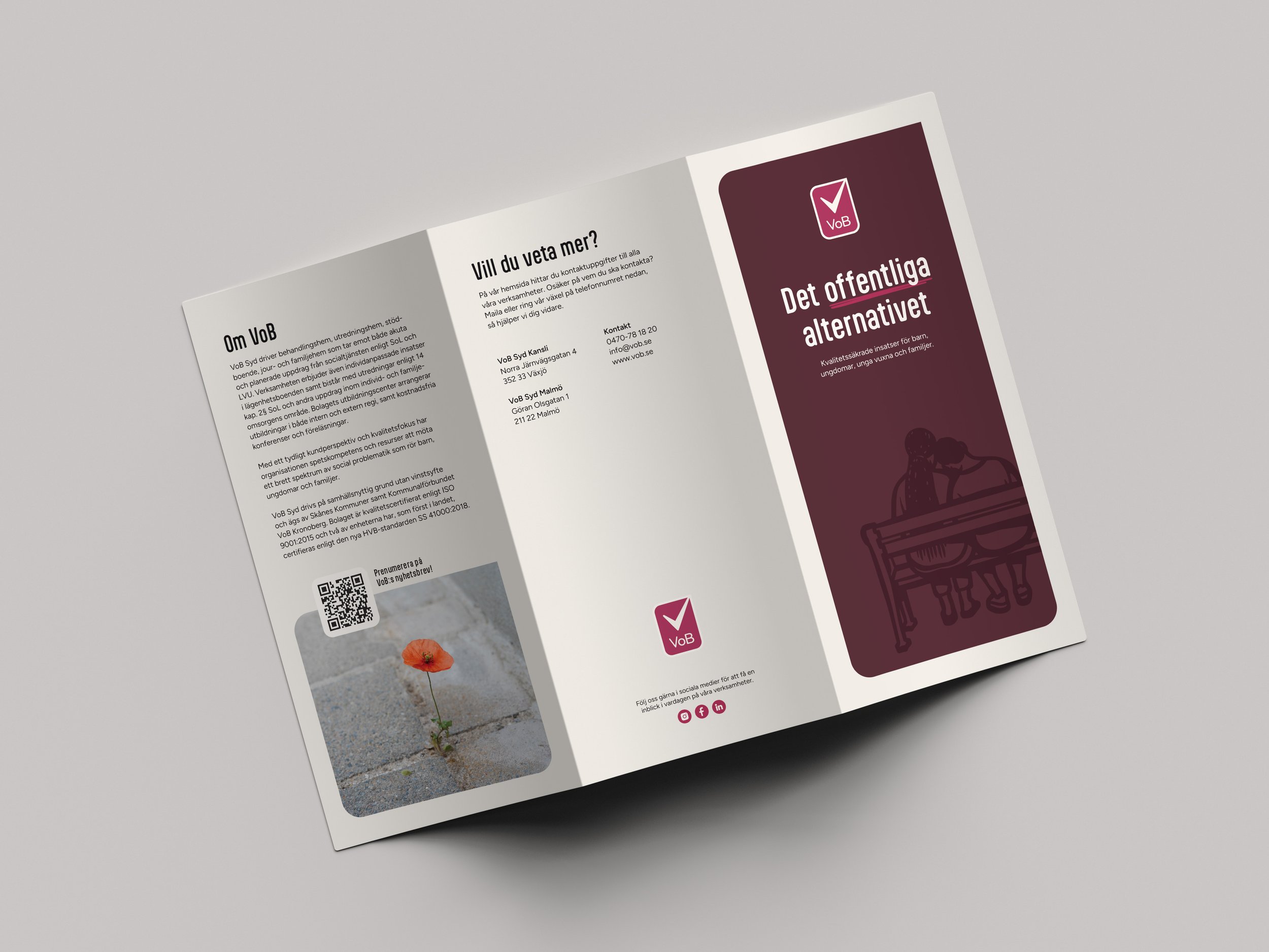 VOB  Visual identity and web design for VoB, a social care provider working with children, young adults and families. Building on the existing logo, the identity was developed into a warm and human-centered visual system with a custom illustrations a