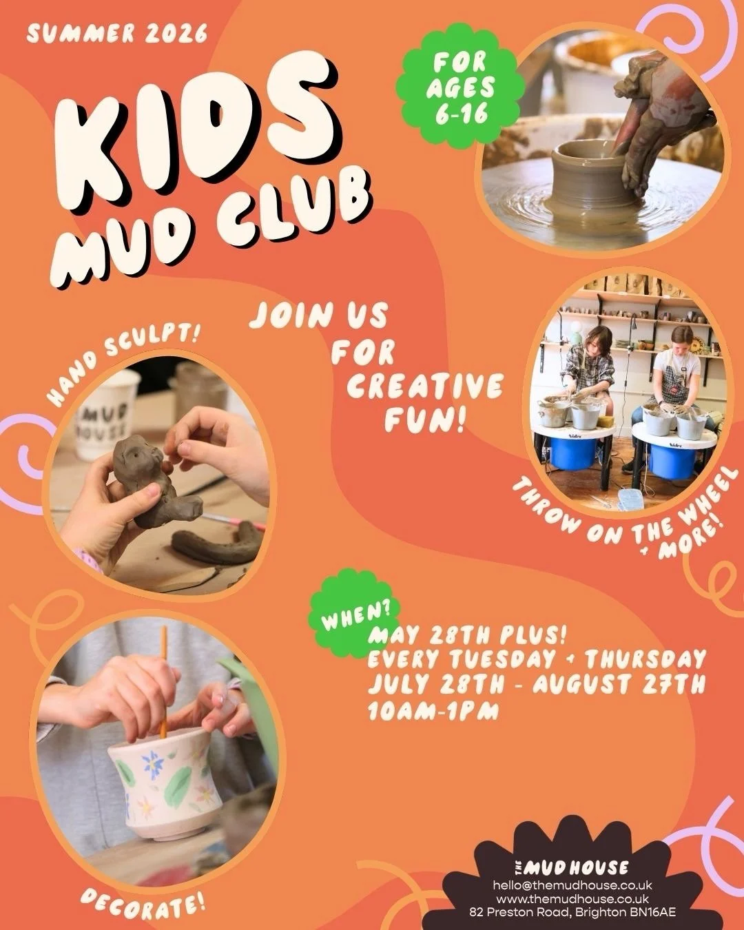 ⬇️ Comment &lsquo;Kids Mud Club&rsquo; for more info + a link to book! ⬇️

Kids Mud Club is back!! 🥳 Bring your kiddos to The Mud House for 3 hours of creative fun this May Half Term plus dates throughout the Summer Holidays. ☀️ For ages 6 to 16, th