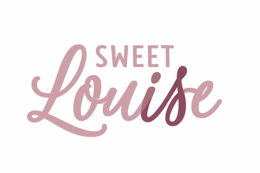 Text that reads 'Sweet Louise' in pink cursive font on a white background.