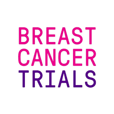 Text reading 'Breast Cancer Trials' in pink and purple font on a white background.