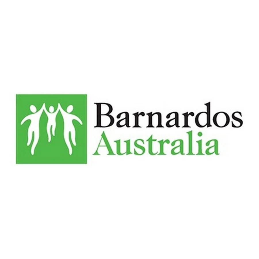 Barnardos Australia logo with three stylized human figures in green inside a green square, and the words "Barnardos Australia" in black and green text.