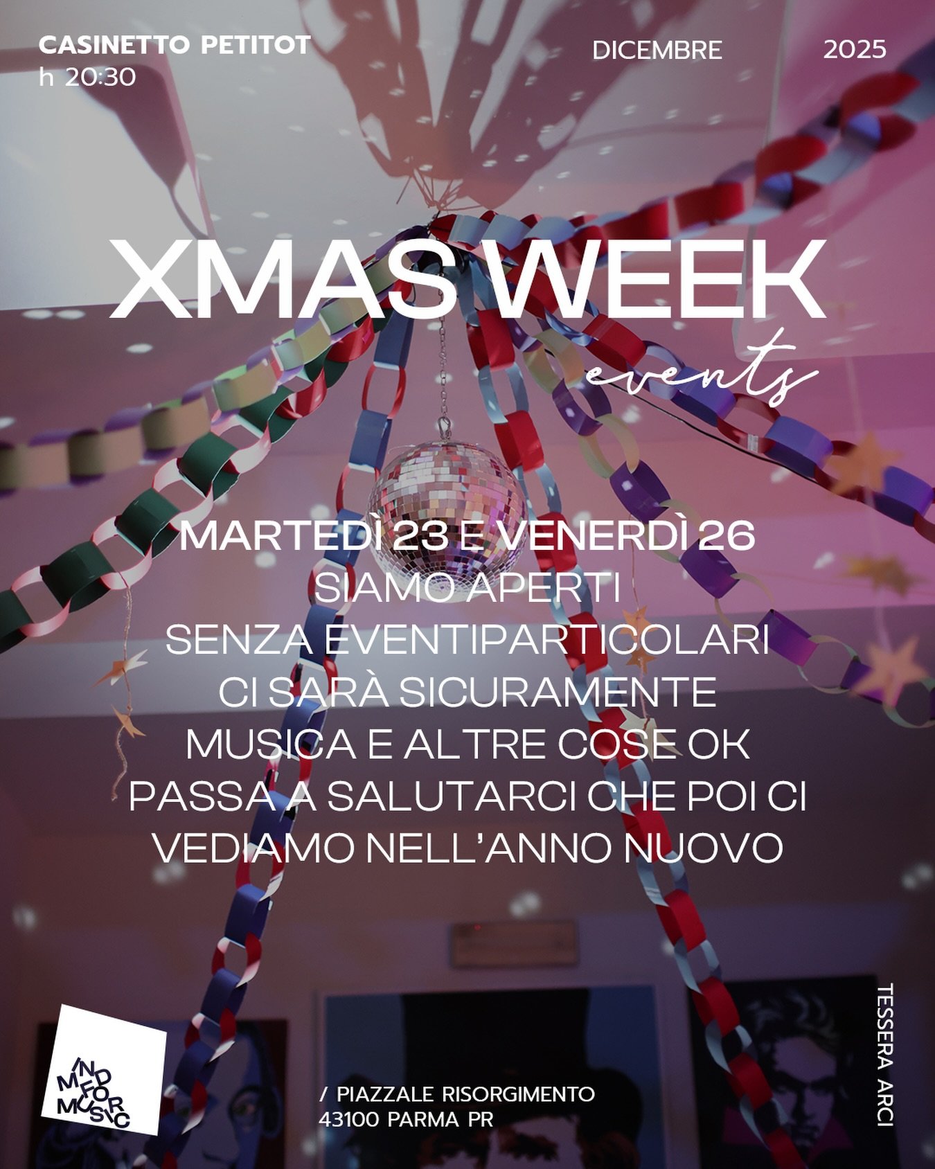 Ciao ciao 👋 

Questa settimana apriamo marted&igrave; 23 e venerd&igrave; 26, la foto parla chiaro.

Passa a salutarci che ci facciamo gli auguri 👾

Visual identity: @silvinvi_
.
.
.
#parma #parmaeventi #parmamusic #parmamusica #parmatoday eventiap