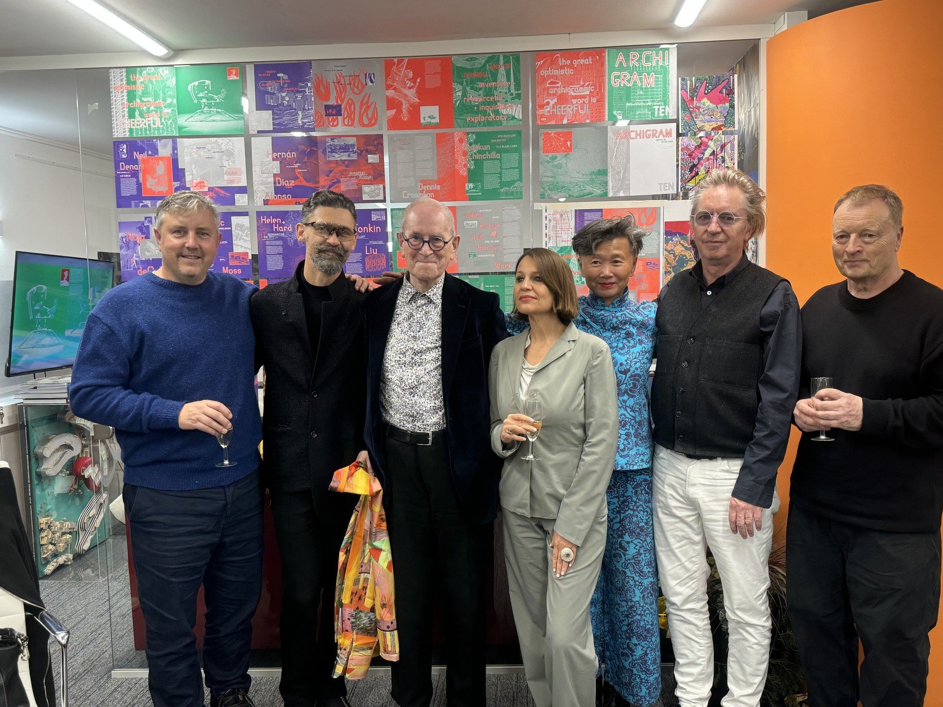 BIRTHDAY AND PREVIEW OF ARCHGRAM 10 last night with some contributers : l-r
Mark SMOUT, Marco POLLETTO,PC, Claudia PASQUERO, Anna LIU, Mike TONKIN, Nat CHARD...David GREENE and Ricardo D'OSTOS joined later..... 

#archigram10 
#archigram
#petercook
#