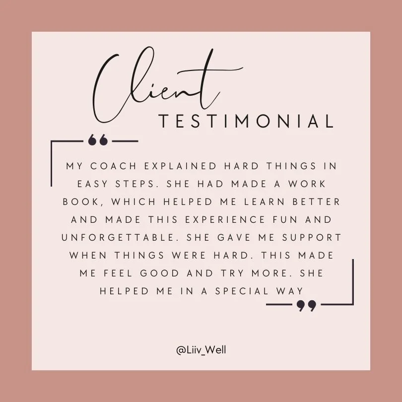 Client testimonial image with a quote about a positive coaching experience. The testimonial highlights the coach's ability to explain difficult concepts simply, provide supportive materials, and offer encouragement and support, making the learning ex