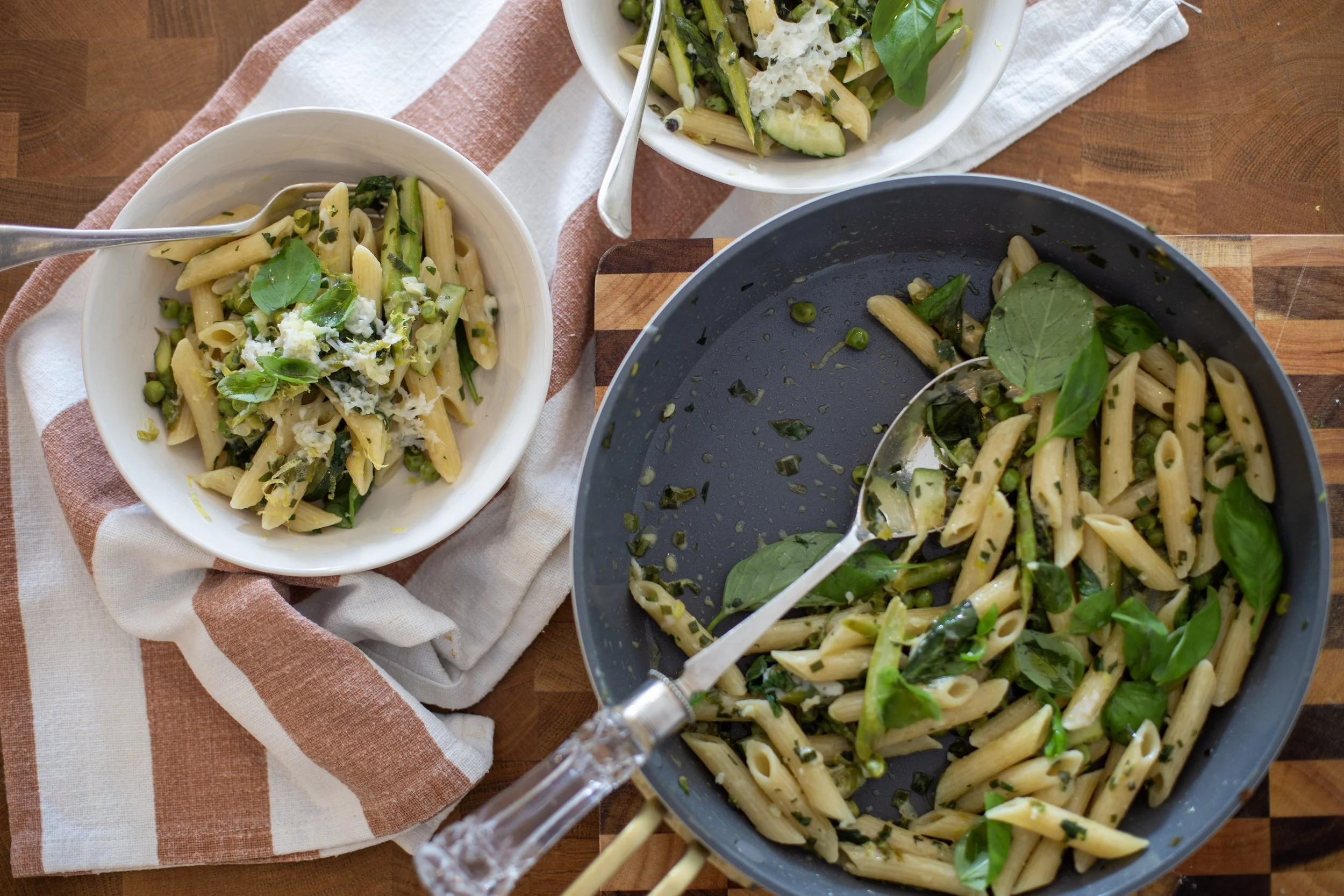Asparagus, Pea &amp; Goats Cheese Penne