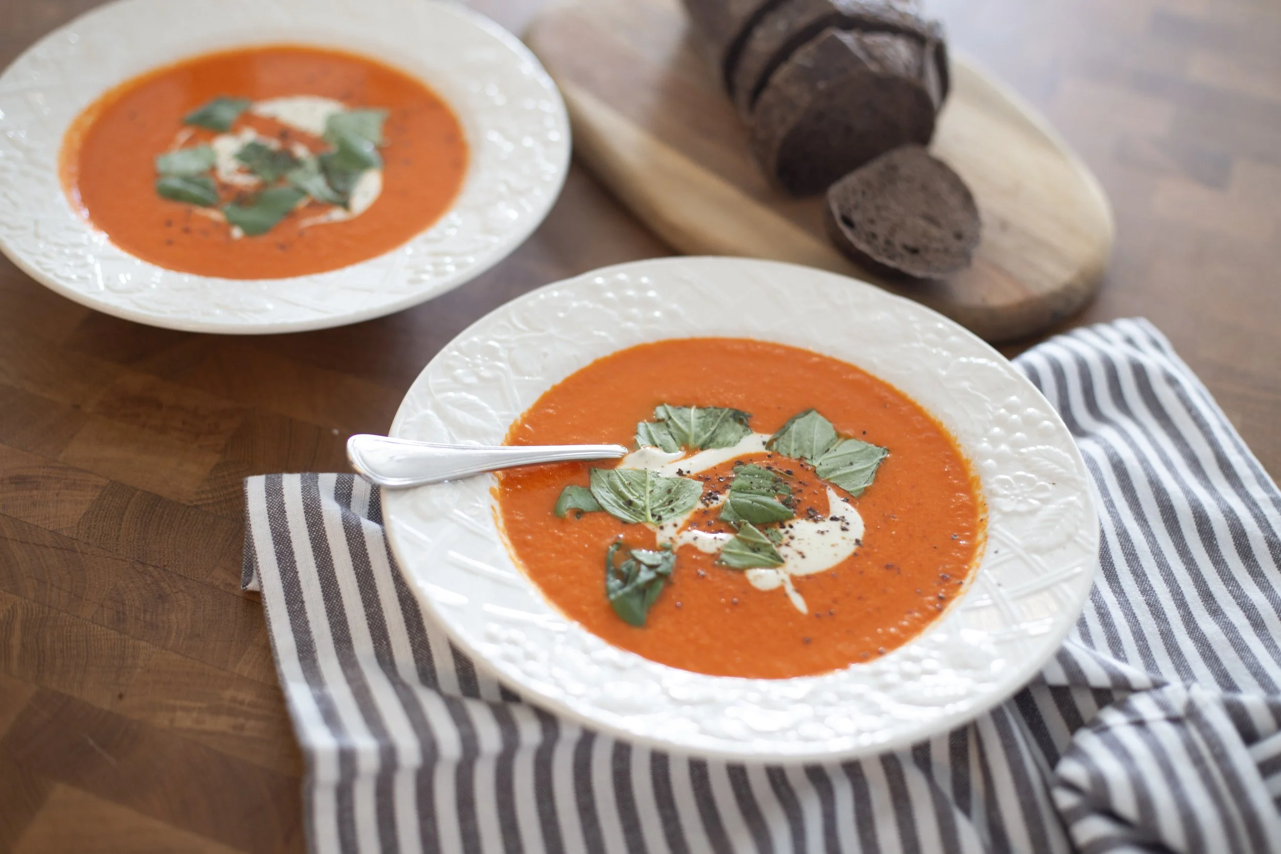 Roasted Tomato &amp; Red Pepper Soup with Whipped Feta