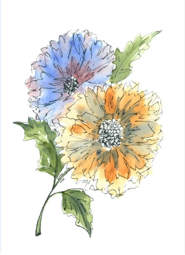Blue and Orange Flowers.JPG