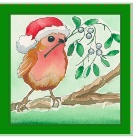 Robin with mistletoe at Christmas