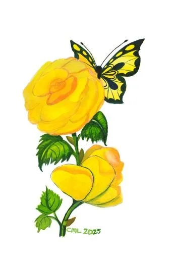 Yellow rose with butterfly 1