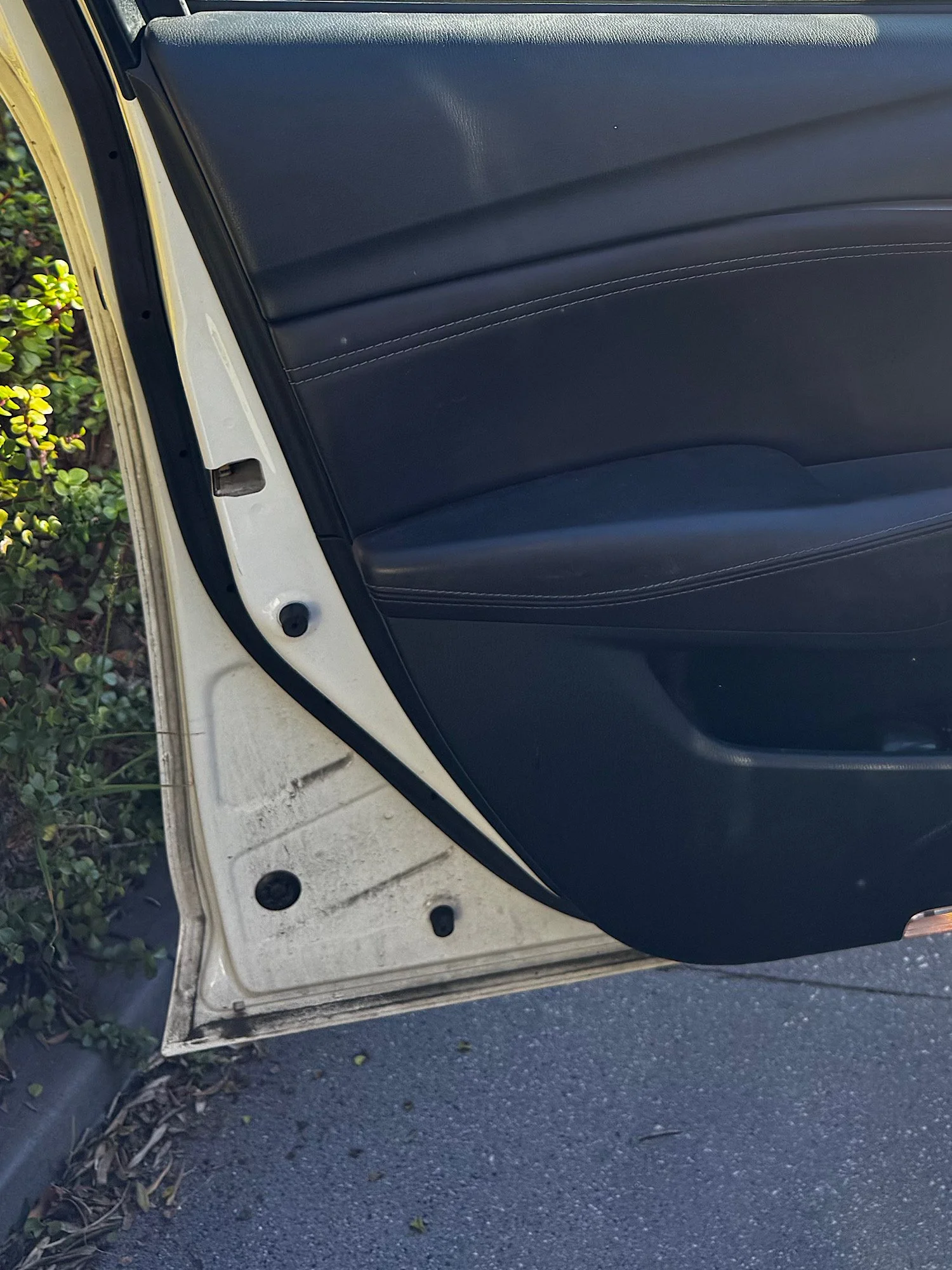 Mazda 6 door panel before detailing with dust and marks