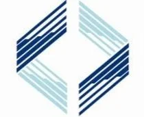 Abstract geometric logo with blue angled lines
