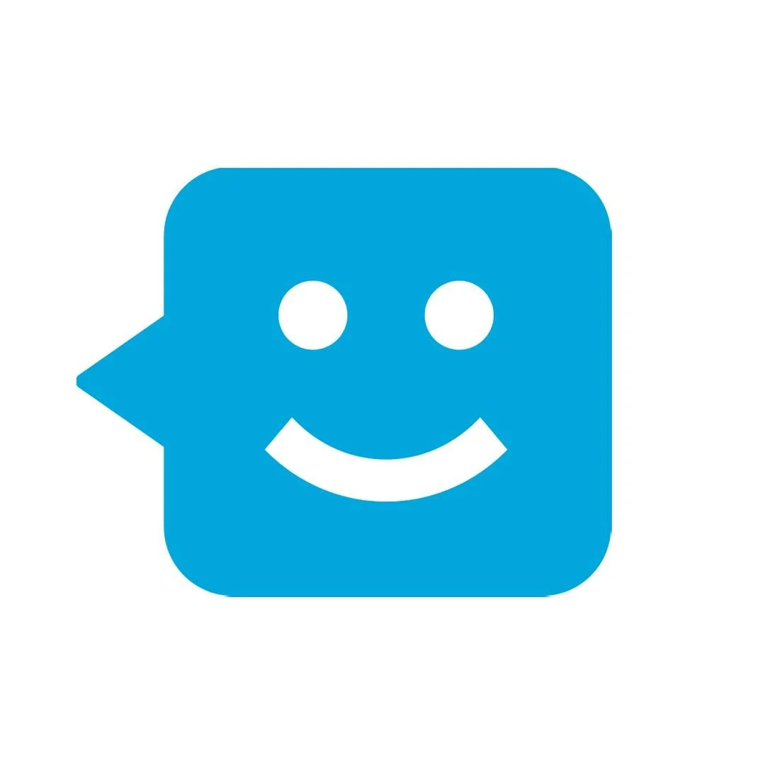 Blue chat bubble with smiling face icon.