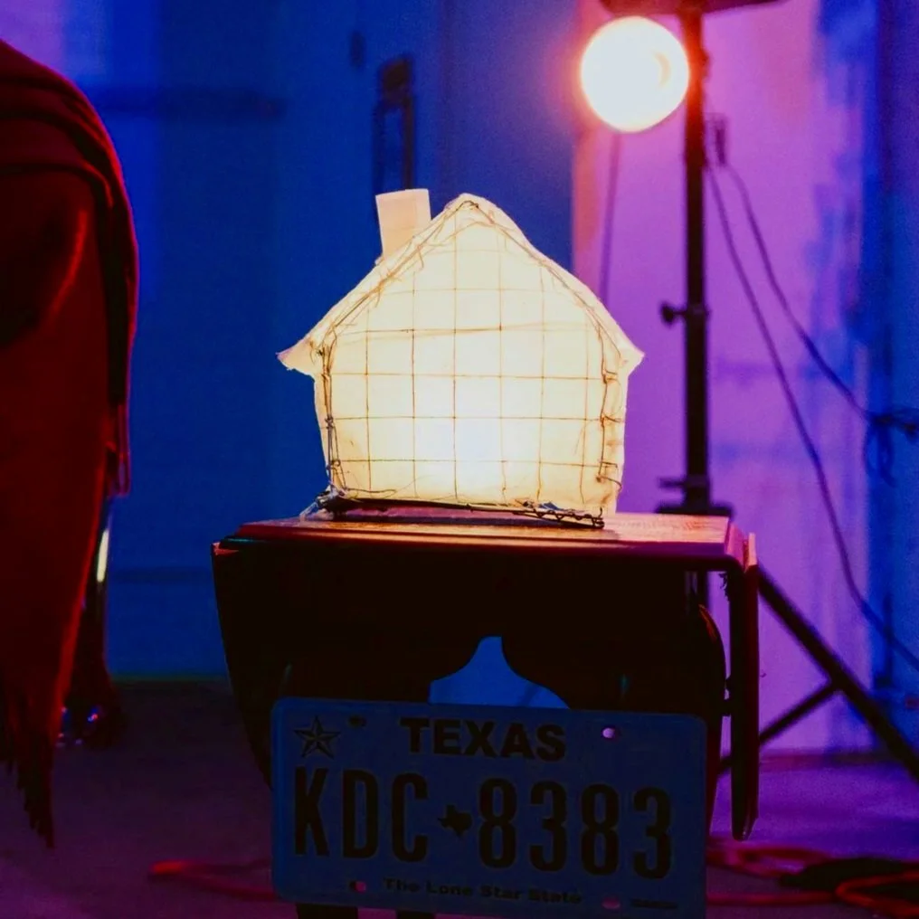 are you listening? The Makers Ensemble: Glowing house lamp, wax paper, wire, string. 