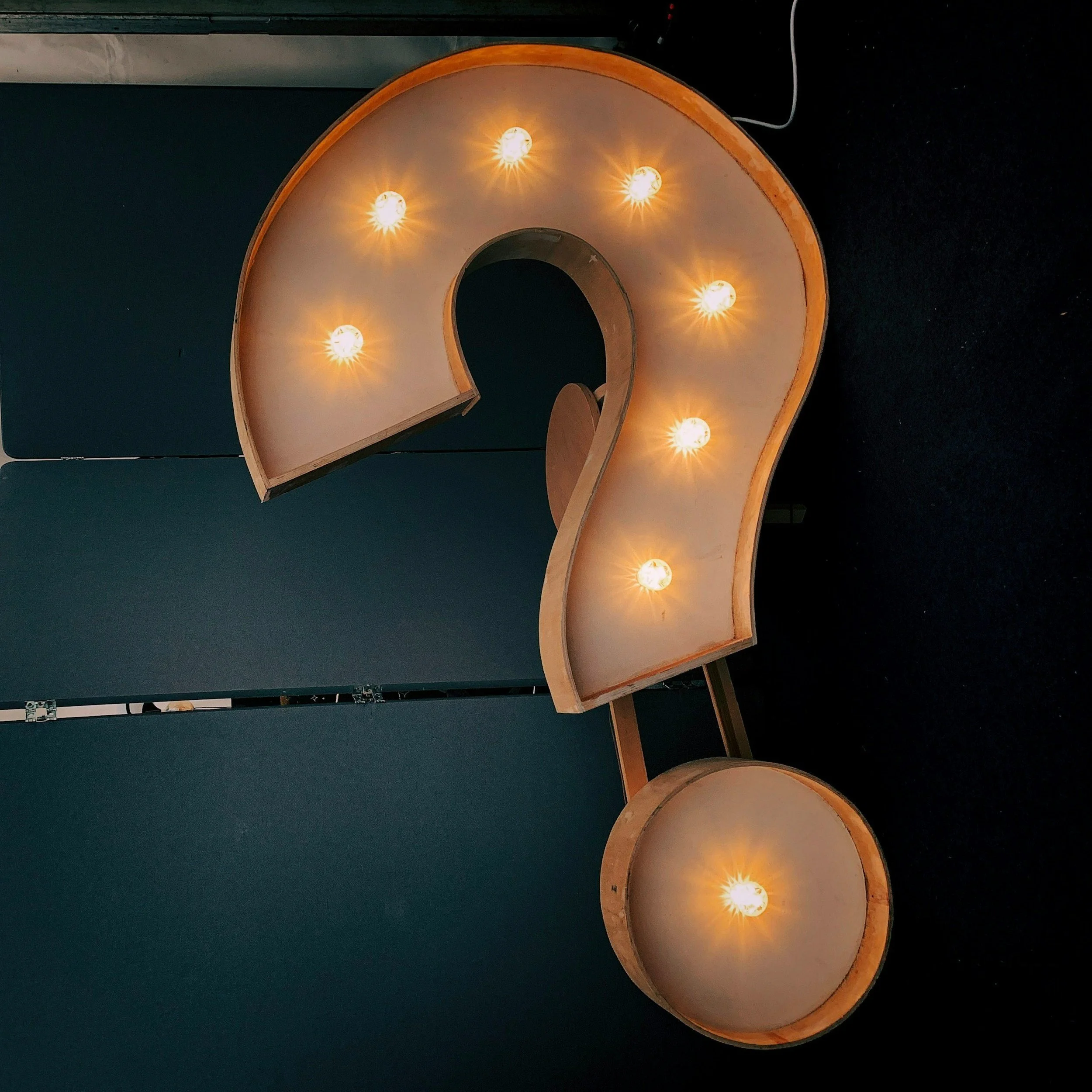 Large question mark filled with lights