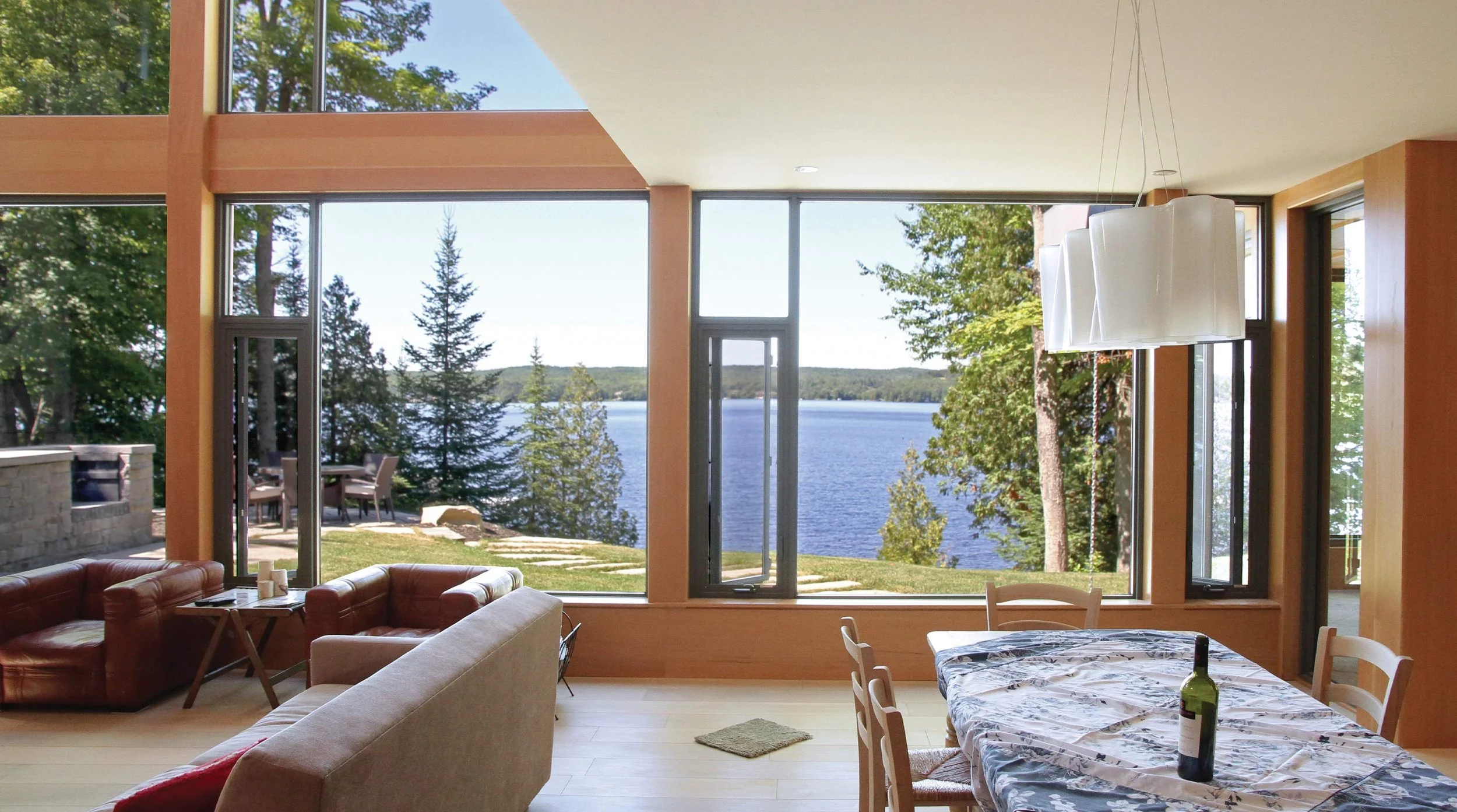 Cottage dining room looking out towards the lake