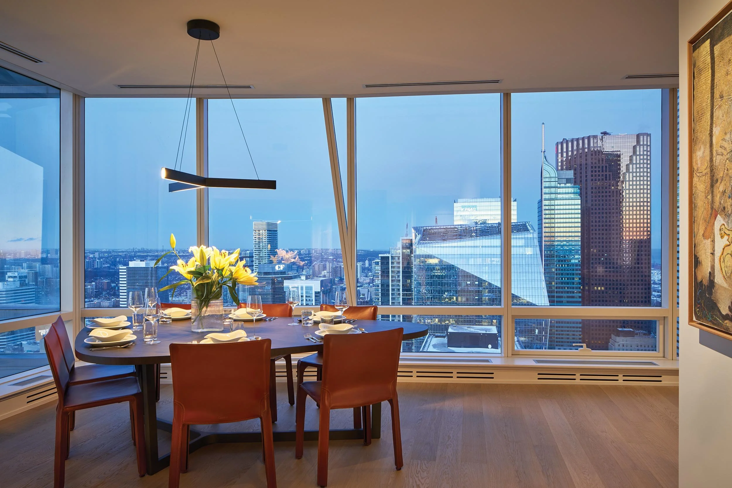 Interior of redesigned Shangri-la Residence over looking the city of Toronto