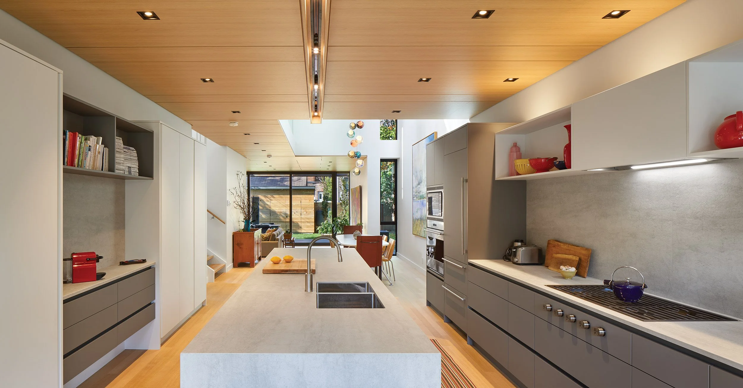 Modern Kitchen with wood ceiling