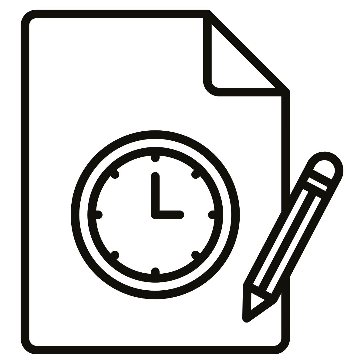 Outline of a document with a clock symbol and a pencil.