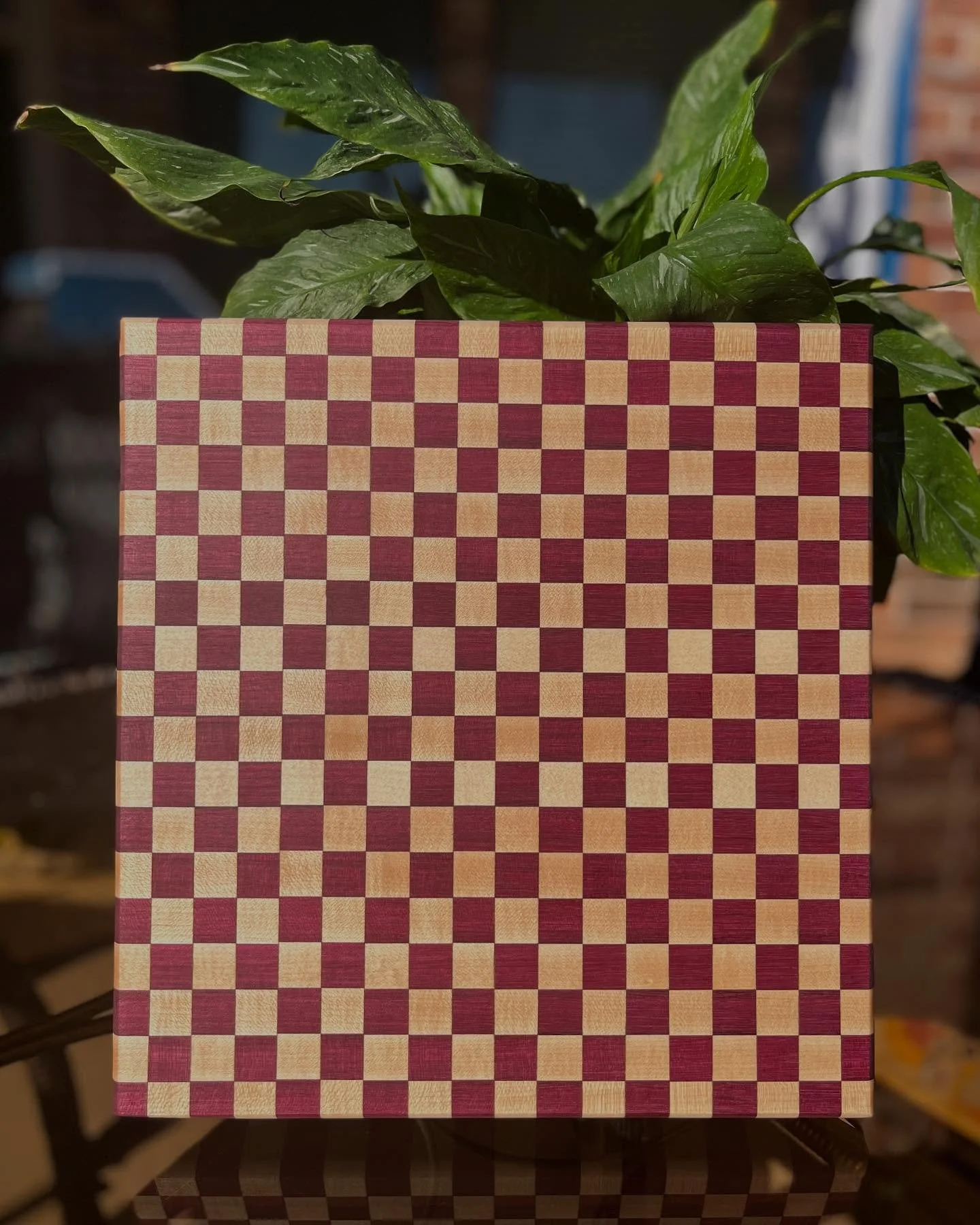 Anything checkerboard is always fun to make because when those points come together - it&rsquo;s the best feeling!  This is maple and purple heart, always a stunning combination.  Swipe for a video on how it was made!