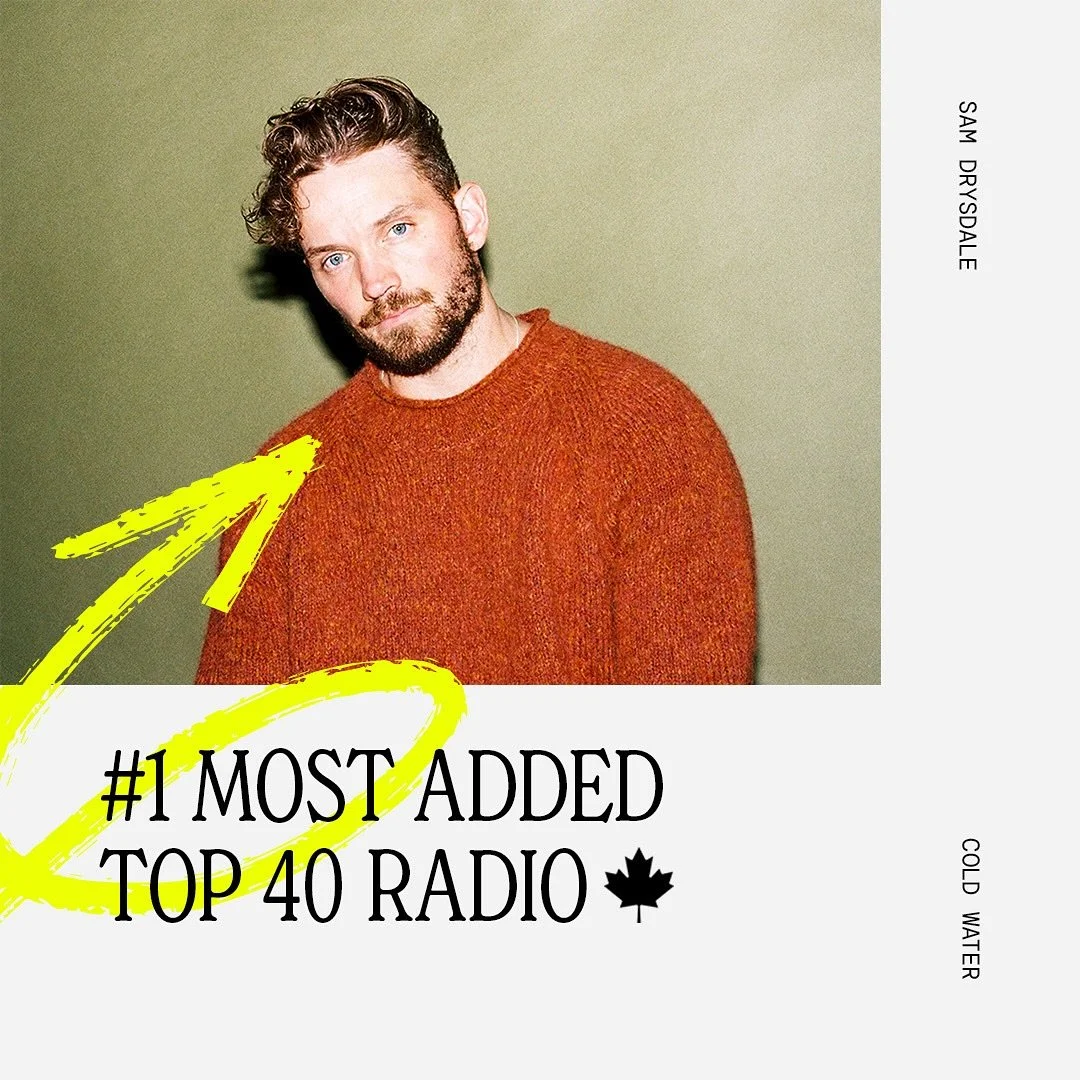Sam Drysdale 'Cold Water' #1 MOST ADDED at TOP 40 RADIO in Canada this week!! Congratulations Sam!! Thank you to @iheartradioca 's VIRGIN stations and CHUM for leading the way on this truly special song!! 🙌🎉 @slaightmusic @frndsandfmly.co