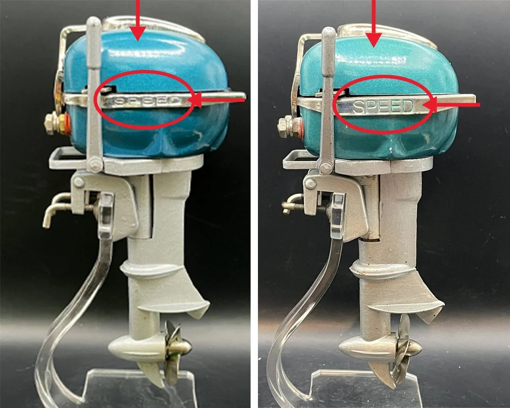 The "SPEED" name on the side trim is thinner in the first example and taller in the second. These are both made by the Sakai company for under the Aristo Craft brand name. 