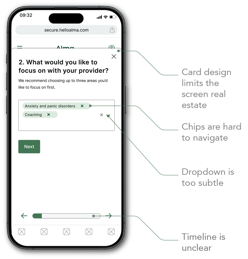 UX wireframes showing user flow for mobile app