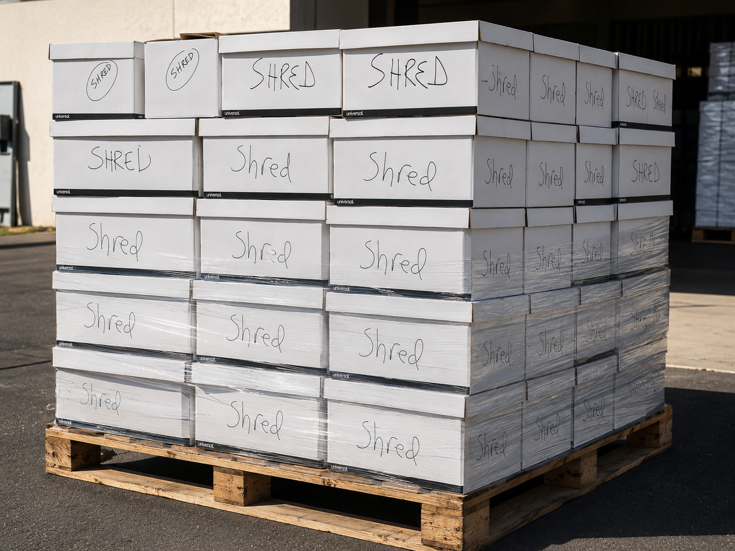 Boxes of sensitive documents being securely moved from an office for shredding and destruction by a New York shredding company.