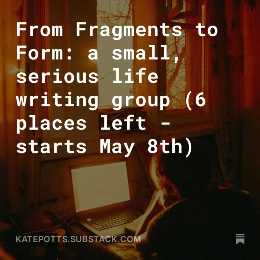 A substack post on fragments, form, and a new life writing course I'm teaching starting in May. 

I've taught two life writing courses so far this year (a big thank you to JLM Morton for suggesting this) and I've absolutely loved sharing great writin