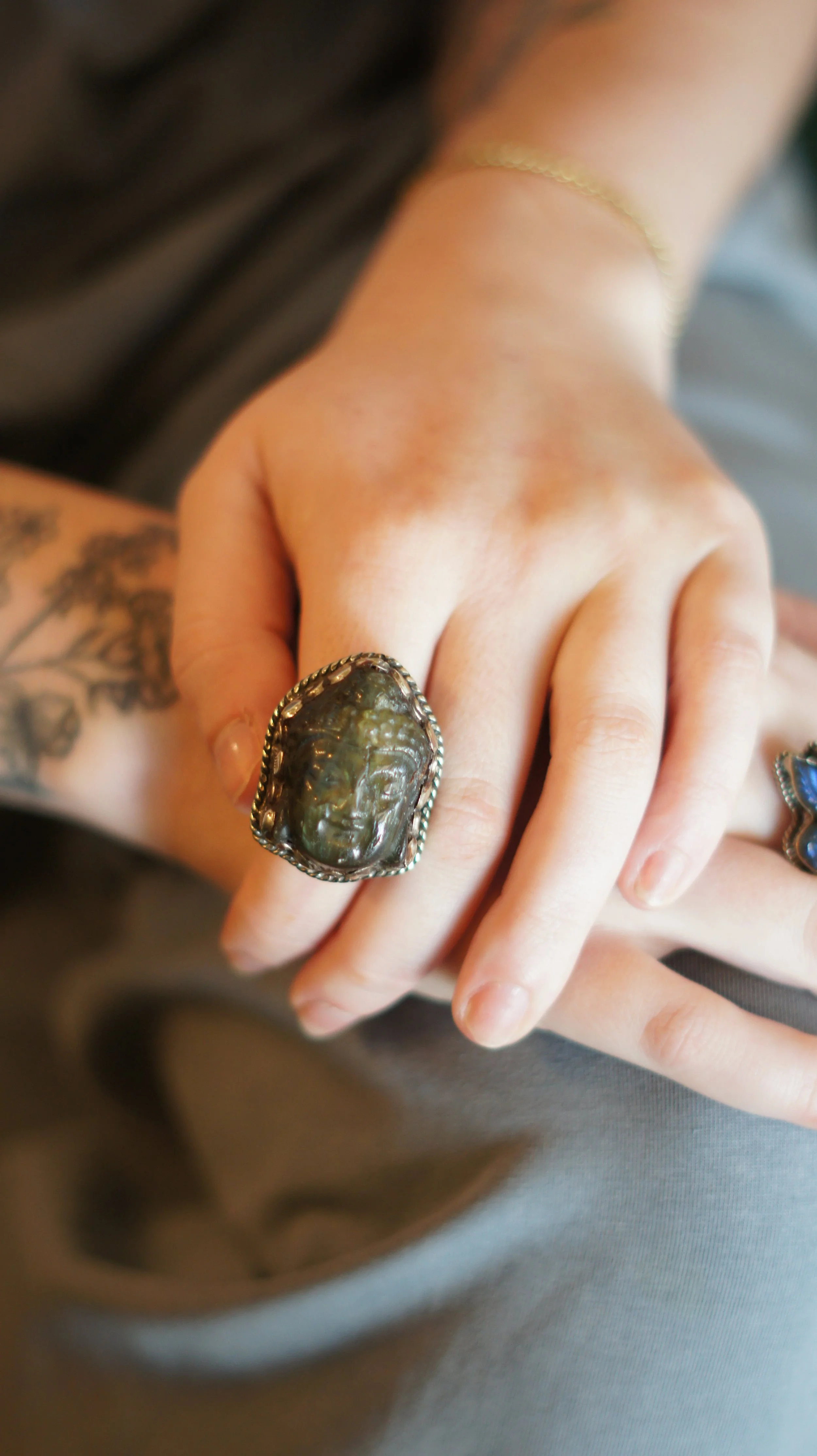 Labradorite Buddha Ring