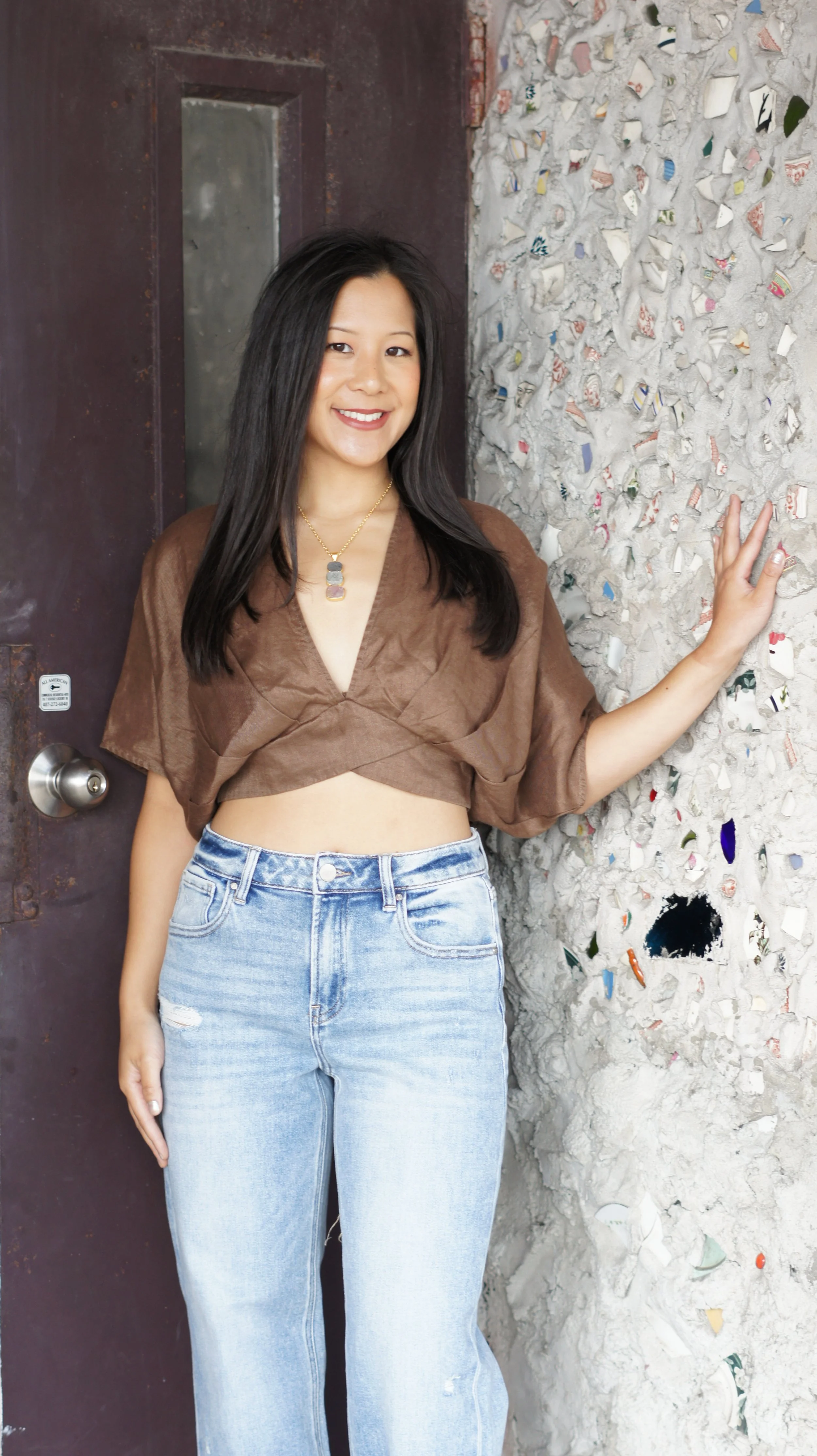 Chocolate Linen V Top F.JPG