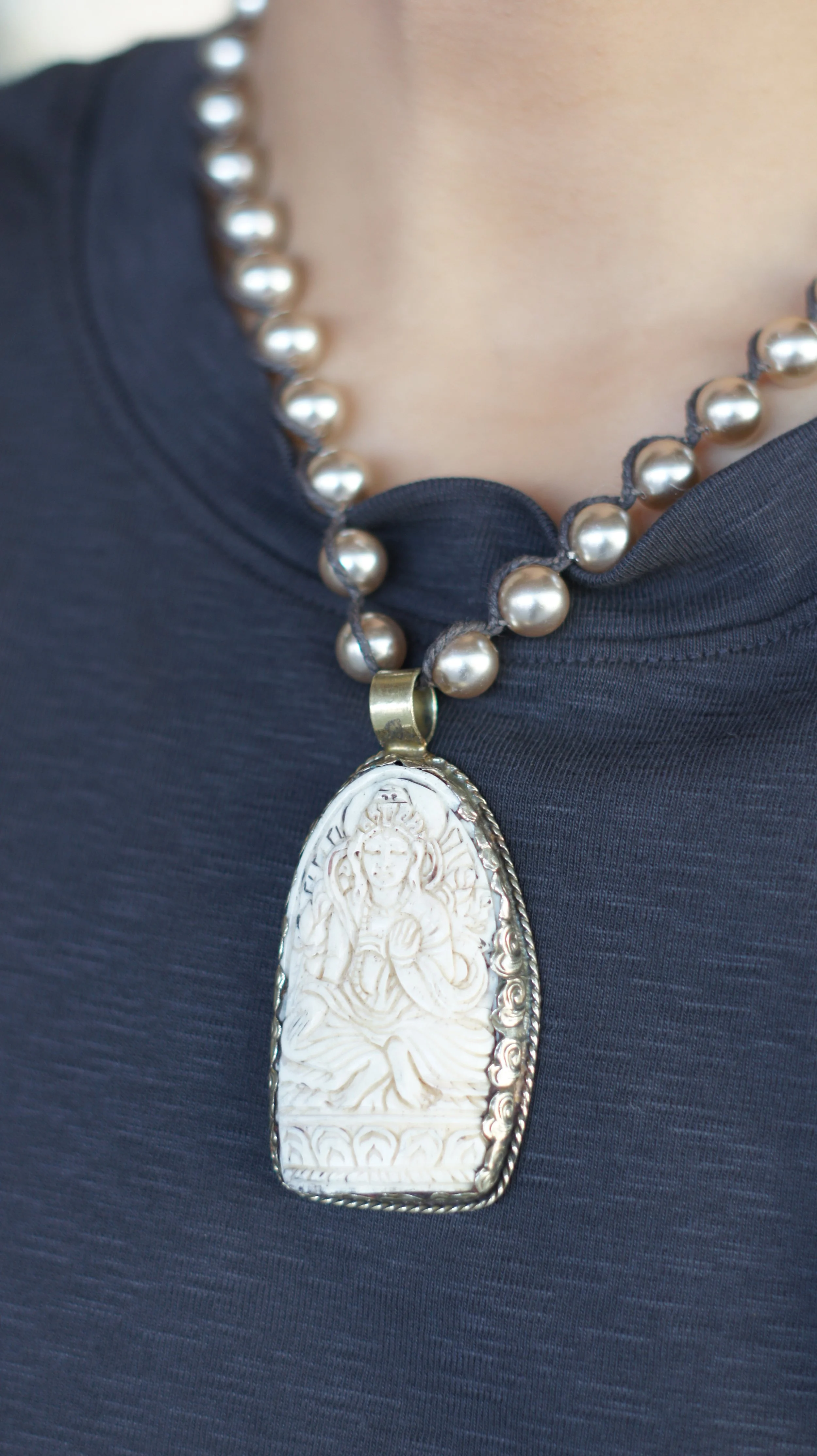 Bone Glass Pearl Buddha Necklace