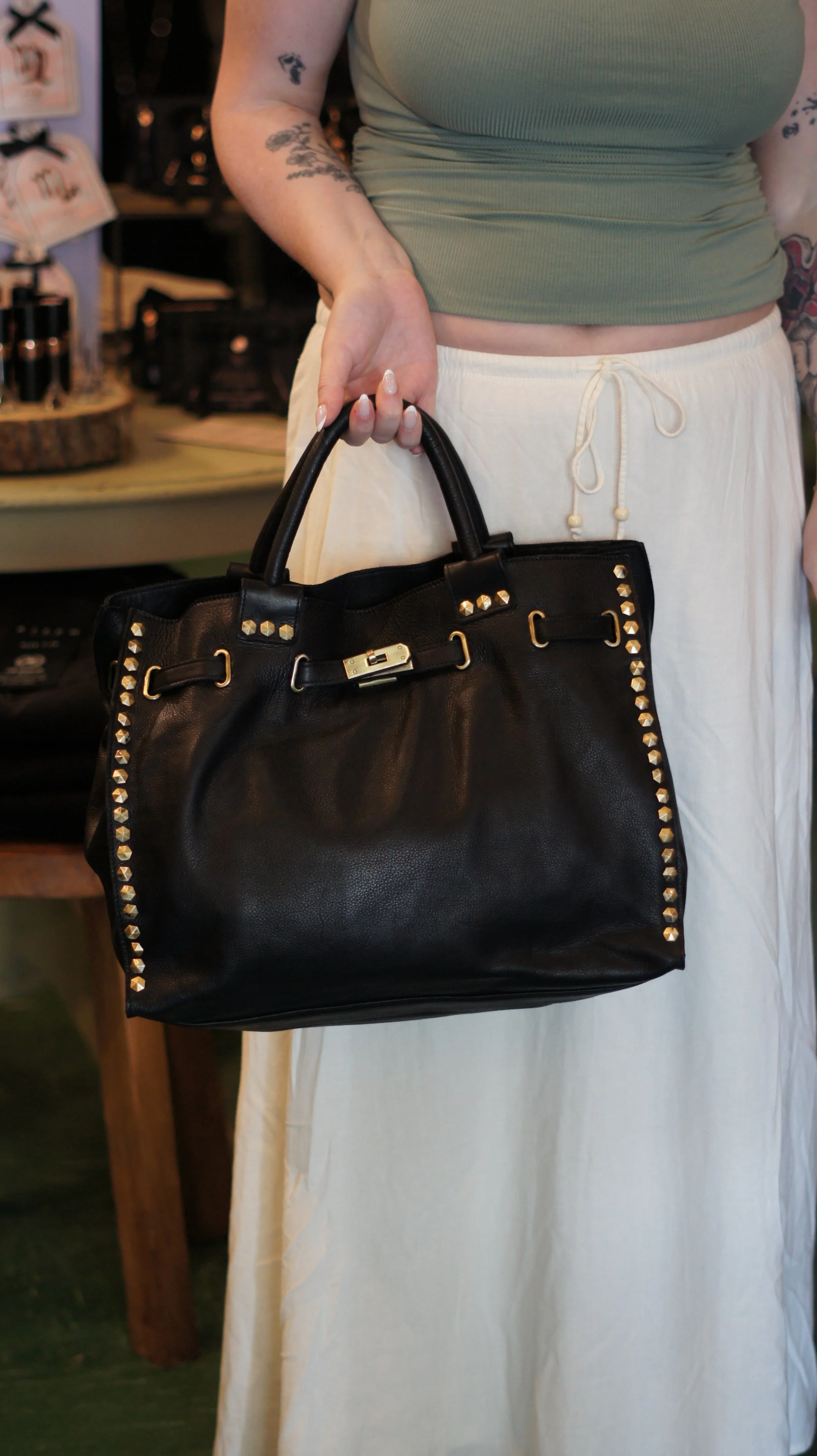 Black Leather Stud Purse