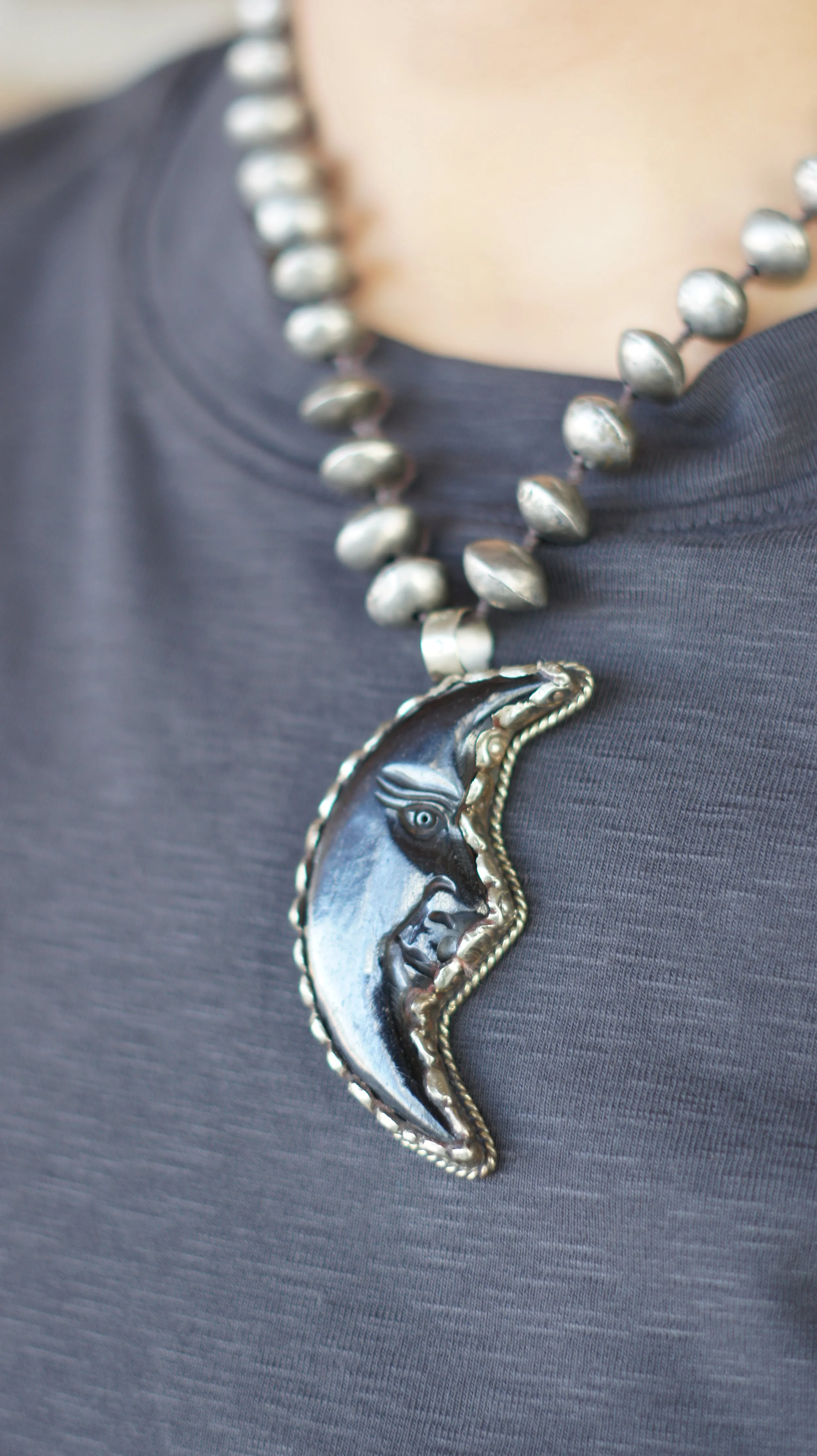 Black Bone Crescent Moon Necklace