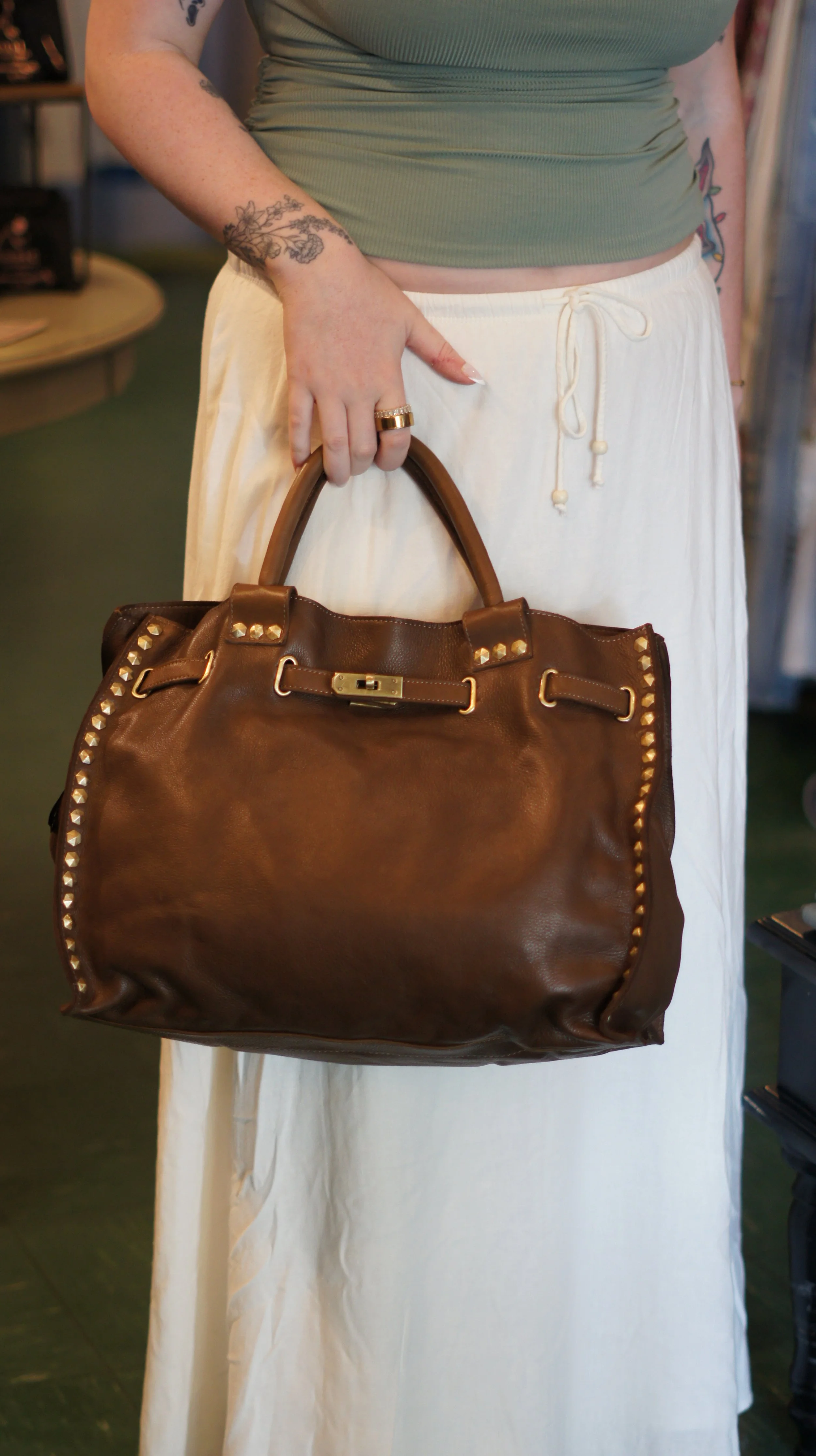 Chocolate Leather Stud Purse