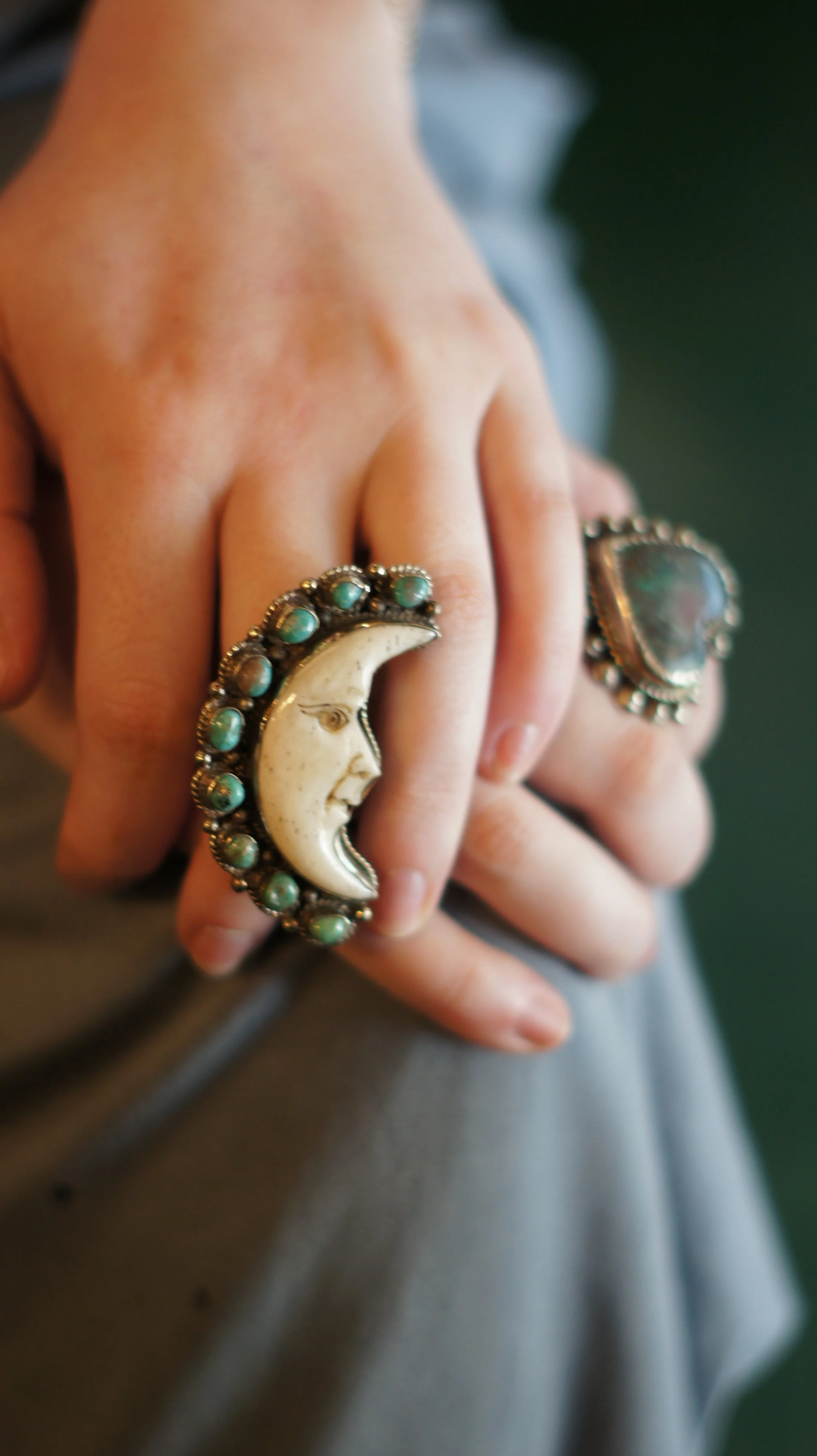 Turquoise Bone Moon Ring